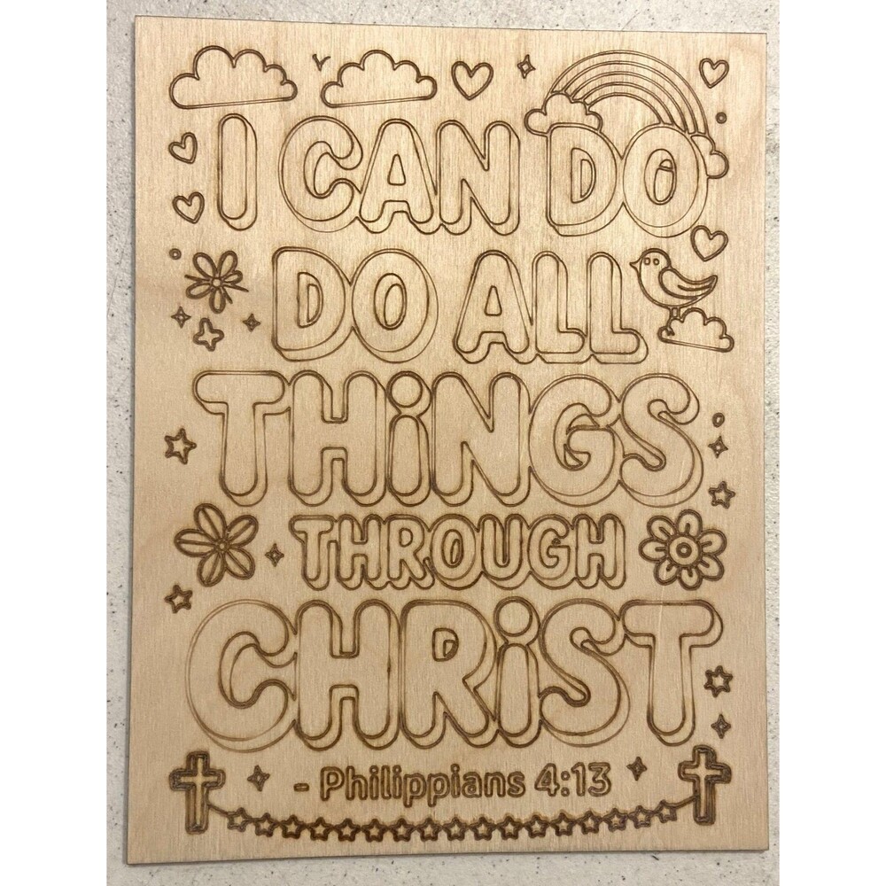 Wood Coloring Board - 1/8" Plywood - 7x9 - I Can Do All Things - S624